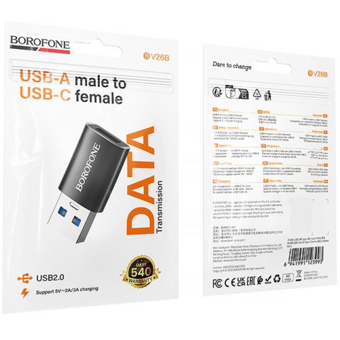 Перехідник Borofone BV26B USB Male to Type-C Female USB3.0 Black