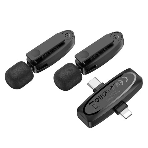 Петличний бездротовий мікрофон Hoco L15 Dual-mic clip-on wireless digital (Lightning/Type-C) Black