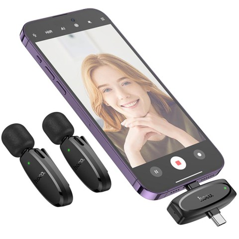 Петличний бездротовий мікрофон Hoco L15 Dual-mic clip-on wireless digital (Lightning/Type-C) Black