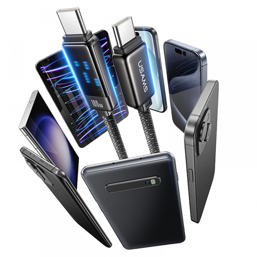 Дата кабель Usams US-SJ744 Meteor Ser. Type-C to Type-C 100W (1.2m) Tarnish