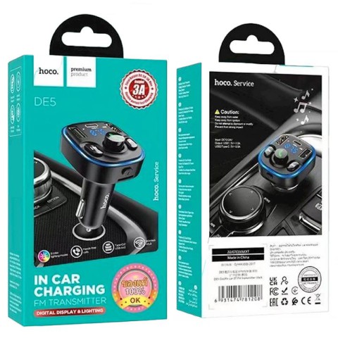 АЗП FM модулятор Hoco DE5 PD20W+QC3.0 (2USB-A/1C) Black