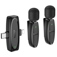 Петличний бездротовий мікрофон Hoco L15 Dual-mic clip-on wireless digital (Lightning/Type-C) Black