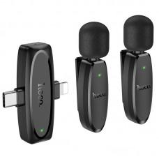 Петличний бездротовий мікрофон Hoco L15 Dual-mic clip-on wireless digital (Lightning/Type-C) Black
