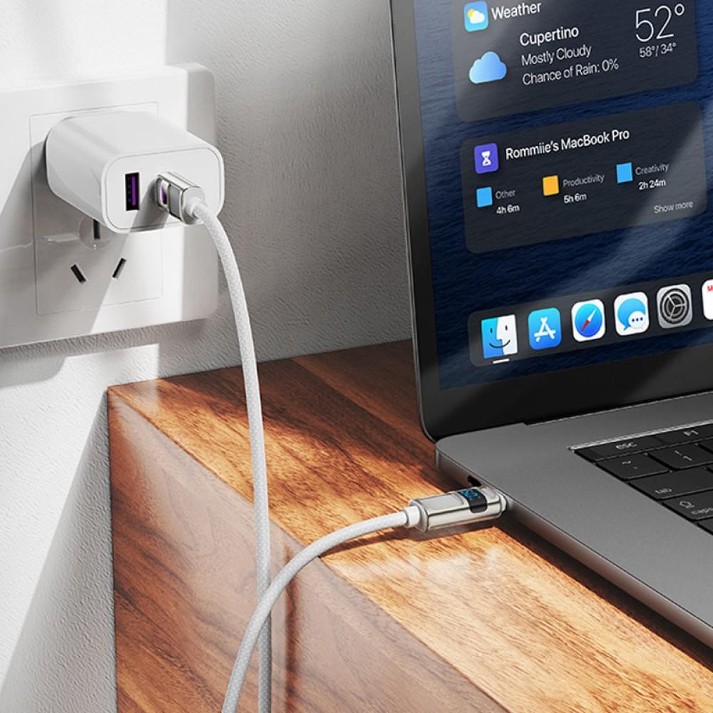 Дата кабель Hoco U137 Line with display Type-C to Type-C 60W (1.2m) White