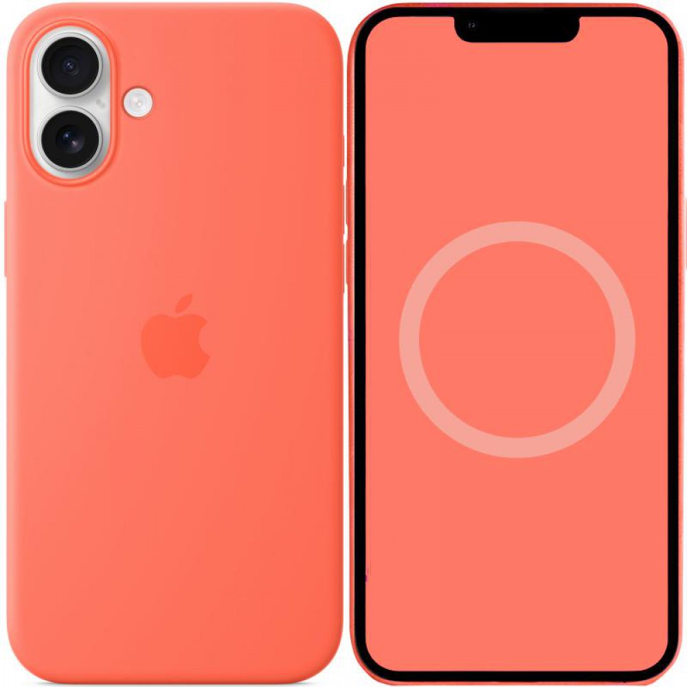 Чохол Silicone case (AAA) with Magsafe and Animation (button) для Apple iPhone 16 (6.1") Tangerine