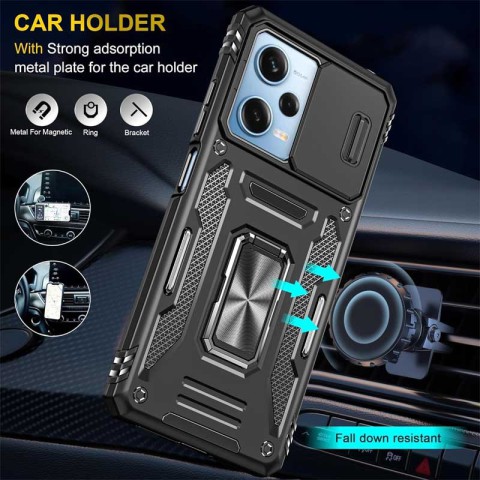 Ударостійкий чохол Camshield Army Ring для Xiaomi Redmi 12 / Poco M6 Pro 5G Чорний / Black