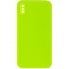 Silicone Case Square Full Camera Protective (AA) NOLOGO для Apple iPhone X / XS (5.8") Салатовий / Neon green