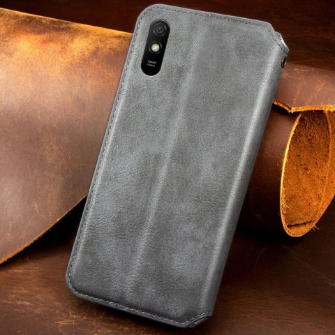 Шкіряний чохол-книжка GETMAN Cubic (PU) для Xiaomi Redmi 9A Сірий