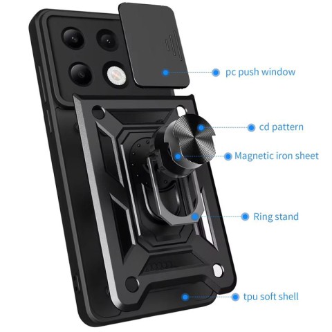 Чохол Ummi Camshield Serge Ring для Xiaomi Redmi Note 13 Pro 4G / 14s / Poco M6 Pro 4G Чорний / Black