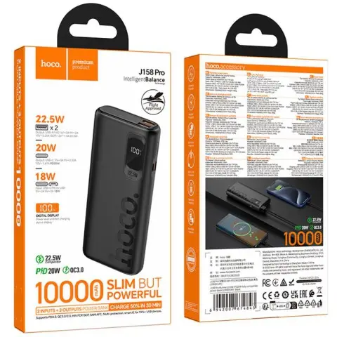 Портативний ЗП Power Bank Hoco J158 Pro Runner 22.5W+PD20W 10000 mAh Black