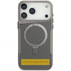 TPU+PC чохол Metal Buttons with MagSafe Carbon Ring для Apple iPhone 17 (6.3") Сірий