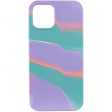 Чохол Silicone case full Aquarelle для Apple iPhone 12 Pro / 12 (6.1") Бирюзово-бузковий