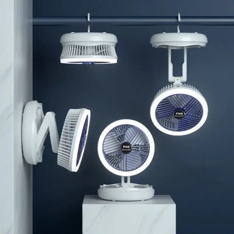 Настільний складний вентилятор Folding Fan 2in1 with Night Light White