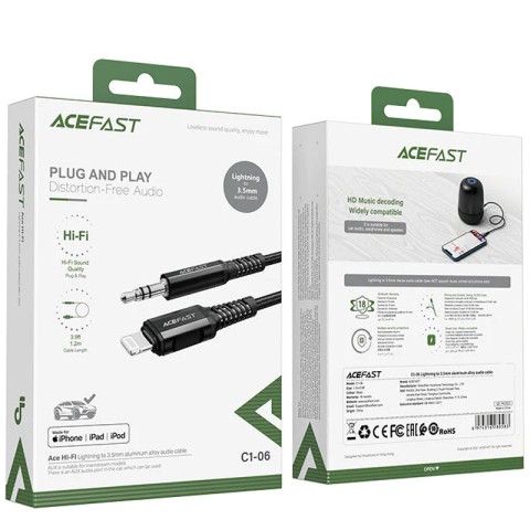 Аудіо кабель Aux Acefast C1-06 (Lightning to AUX 3.5mm) (1m) Black