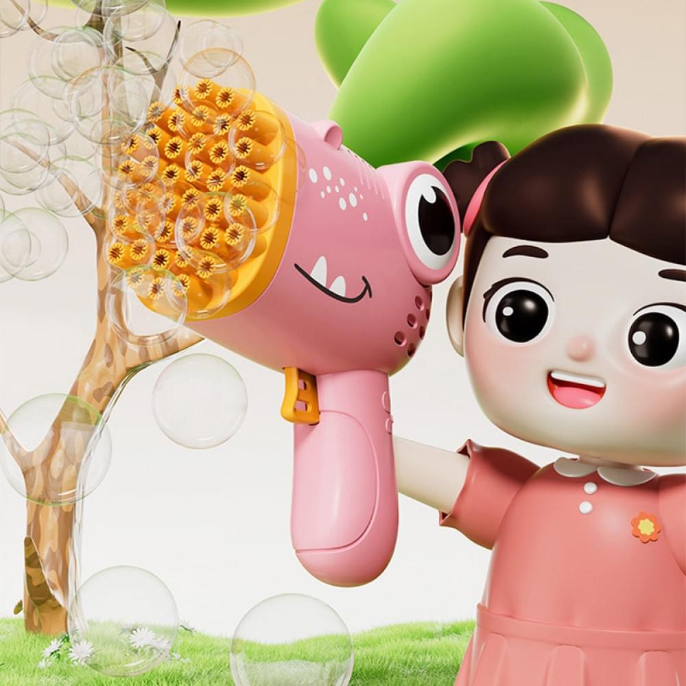 Пістолет для мильних бульбашок Dinosaur Bubble Gun з насадкою на 40 отворів 50ml Pink