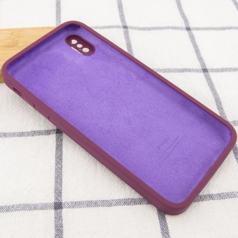 Чохол Silicone Case Square Full Camera Protective (AA) для Apple iPhone X / XS (5.8") Бордовий / Maroon