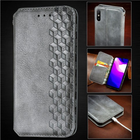 Шкіряний чохол-книжка GETMAN Cubic (PU) для Xiaomi Redmi 9A Сірий