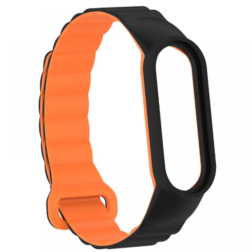 Ремінець Dual-color Magnetic для Xiaomi Mi Band 7/6/5/4/3 Black / Orange