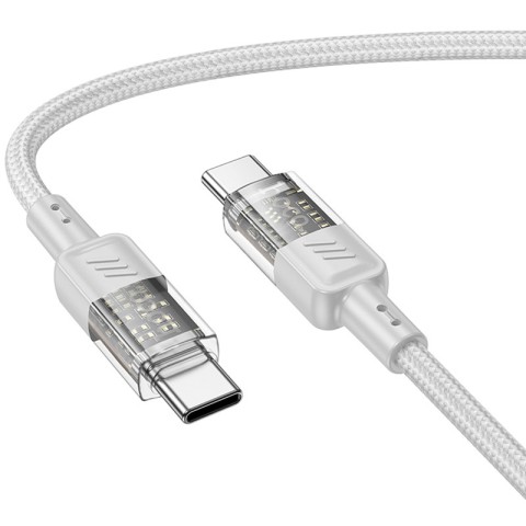 Дата кабель Hoco U129 Spirit Transparent Type-C to Type-C 60W (1.2m) Gray