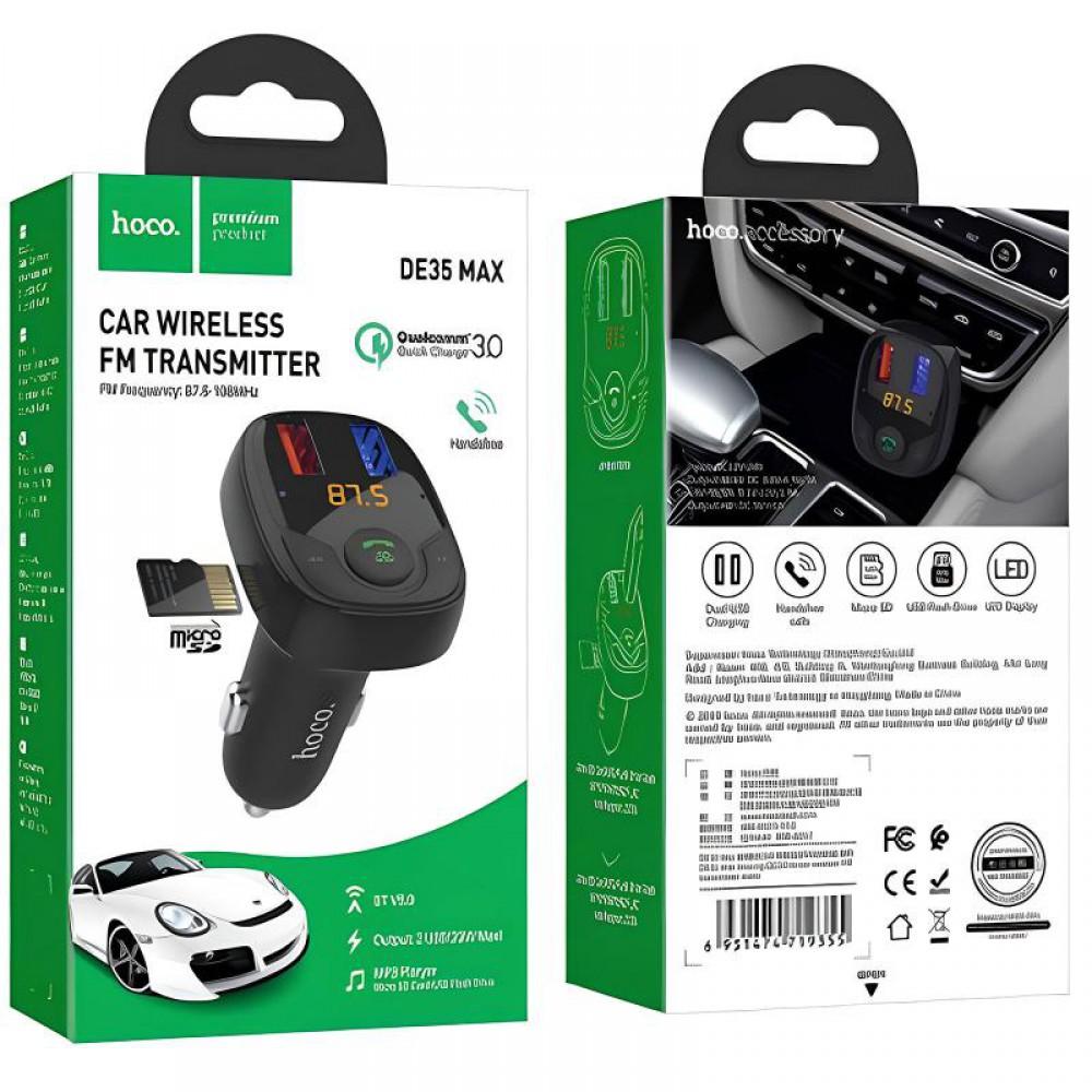 АЗП FM модулятор Hoco DE35 Max 18W (2USB-A) Black