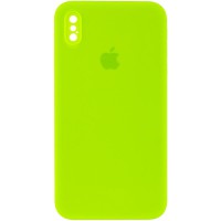 Чохол Silicone Case Square Full Camera Protective (AA) для Apple iPhone X / XS (5.8") Салатовий / Neon green
