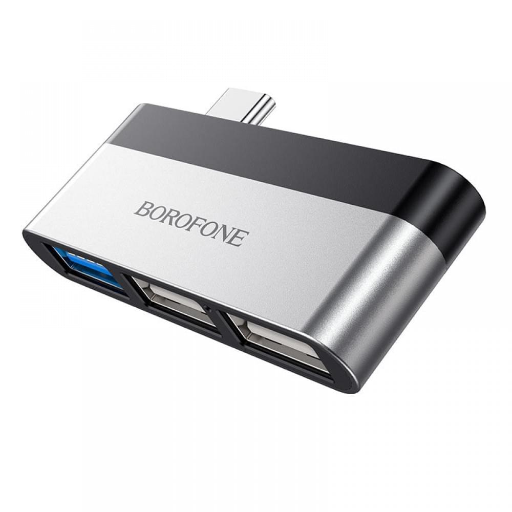 Перехідник HUB Borofone DH1 Type-C to USB 3.0 + 2xUSB 2.0 Чорний / Срібний