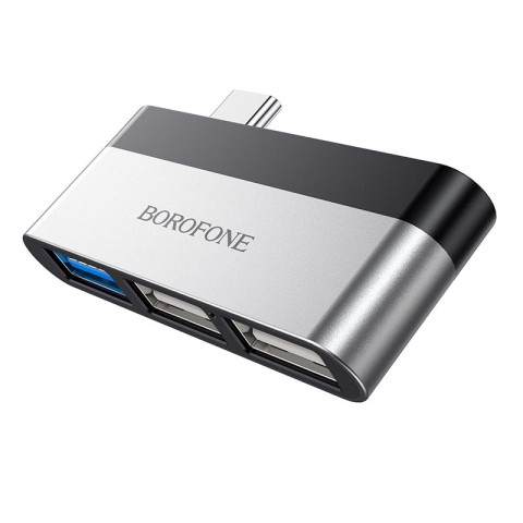 Перехідник HUB Borofone DH1 Type-C to USB 3.0 + 2xUSB 2.0 Чорний / Срібний