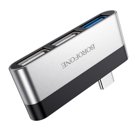 Перехідник HUB Borofone DH1 Type-C to USB 3.0 + 2xUSB 2.0 Чорний / Срібний