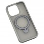 TPU+PC чохол Metal Buttons with MagSafe Colorful HQ Ring для Apple iPhone 15 (6.1") Grey