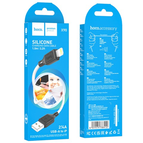 Дата кабель Hoco X90 Cool silicone USB to Lightning (1m) White