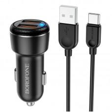 АЗП Borofone BZ17 QC3.0 (2USB/3A) + Type-C Чорний