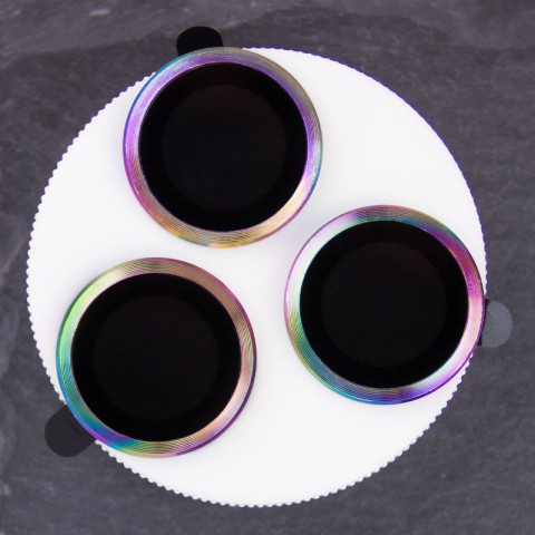 Захисне скло Metal Classic на камеру (у упак.) для Apple iPhone 15 Pro (6.1") / 15 Pro Max (6.7") Бузковий / Rainbow