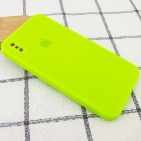 Чохол Silicone Case Square Full Camera Protective (AA) для Apple iPhone X / XS (5.8") Салатовий / Neon green