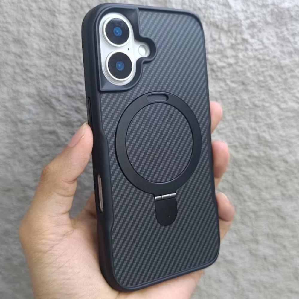 TPU+PC чохол Metal Buttons with MagSafe Carbon Ring для Apple iPhone 16 (6.1") Чорний