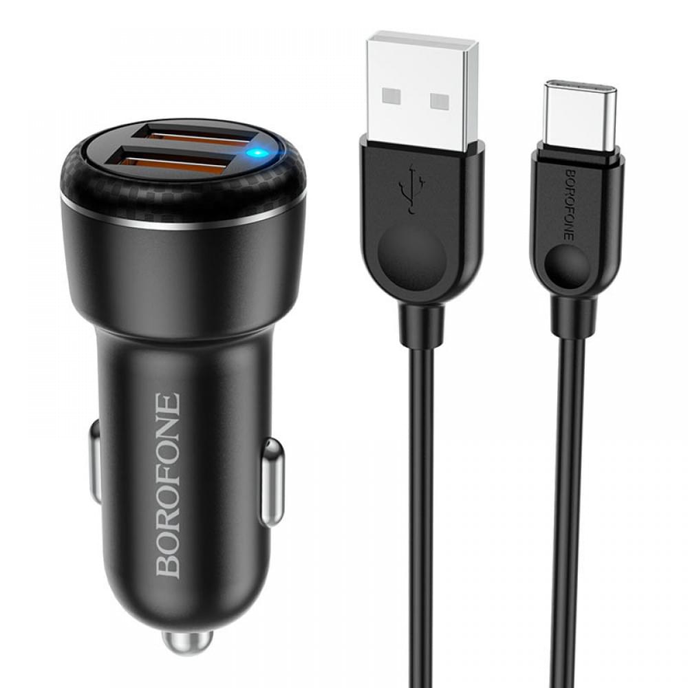 АЗП Borofone BZ17 Core QC3.0 3A (2USB-A) + кабель USB to Type-C Чорний