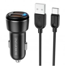 АЗП Borofone BZ17 Core QC3.0 3A (2USB-A) + кабель USB to Type-C Чорний