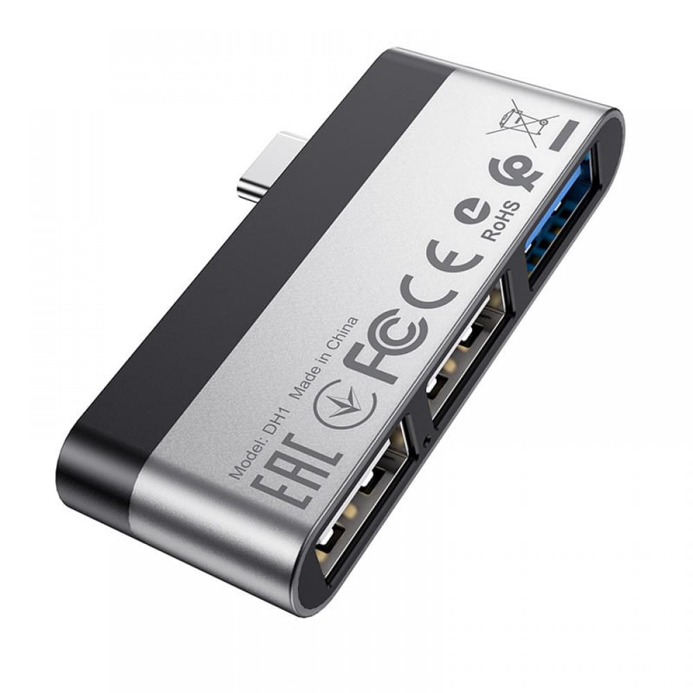 Перехідник HUB Borofone DH1 Type-C to USB 3.0 + 2xUSB 2.0 Чорний / Срібний