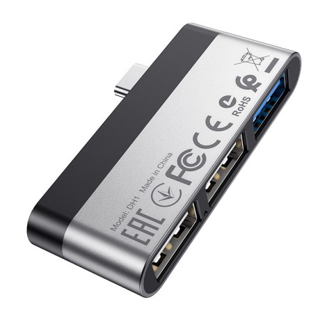 Перехідник HUB Borofone DH1 Type-C to USB 3.0 + 2xUSB 2.0 Чорний / Срібний