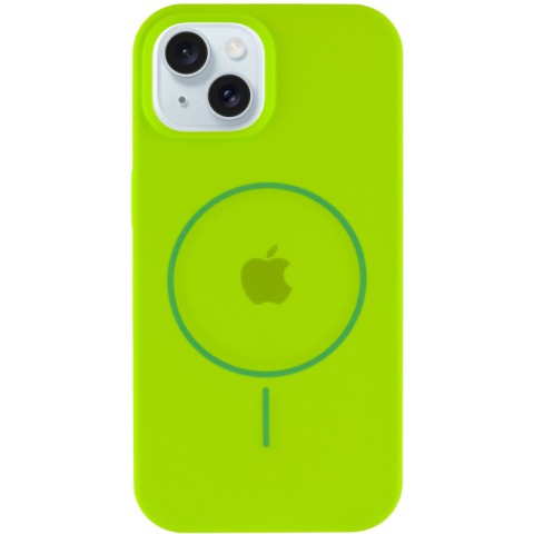 Чохол Silicone Case Full Protective (AA) with MagSafe для Apple iPhone 15 Plus (6.7") Салатовий / Neon green