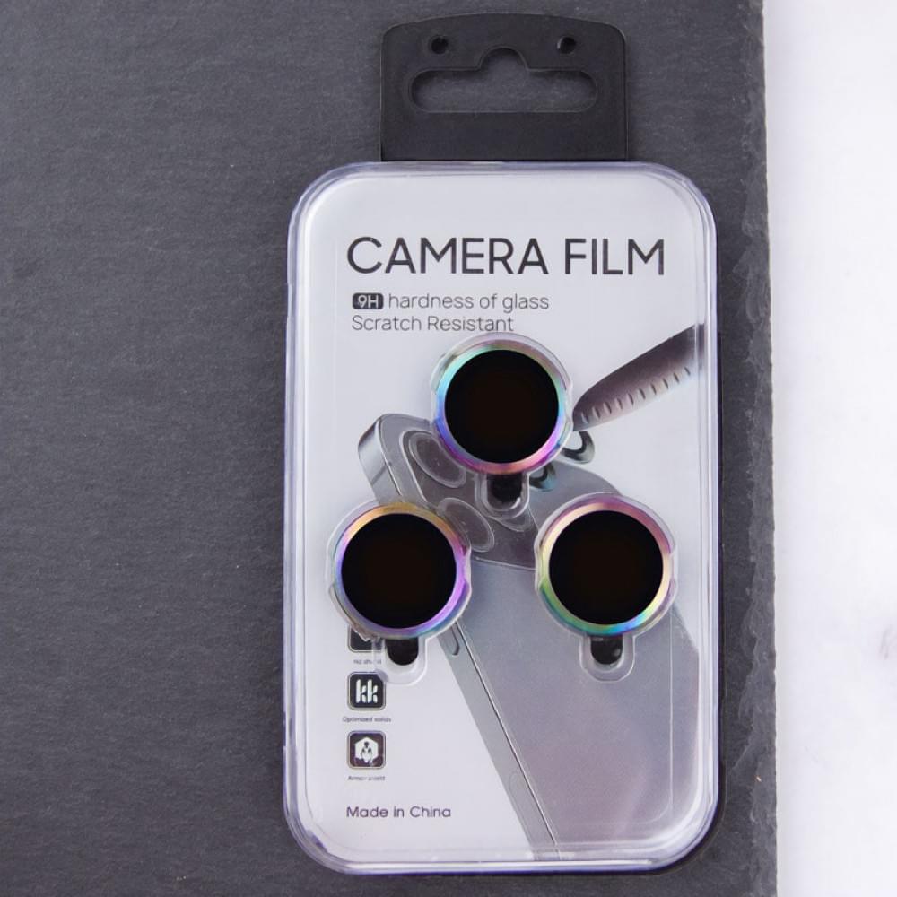 Захисне скло Metal Classic на камеру (у упак.) для Apple iPhone 15 Pro (6.1") / 15 Pro Max (6.7") Бузковий / Rainbow