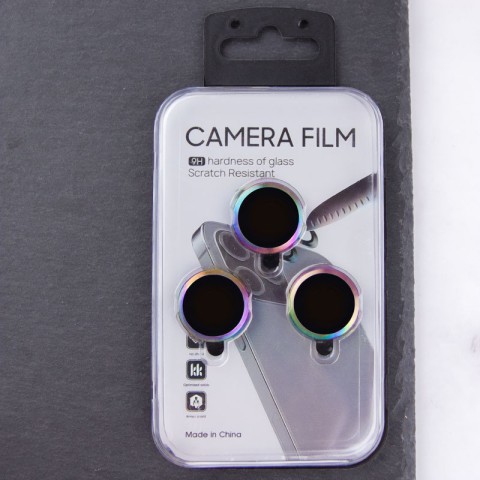 Захисне скло Metal Classic на камеру (у упак.) для Apple iPhone 15 Pro (6.1") / 15 Pro Max (6.7") Бузковий / Rainbow