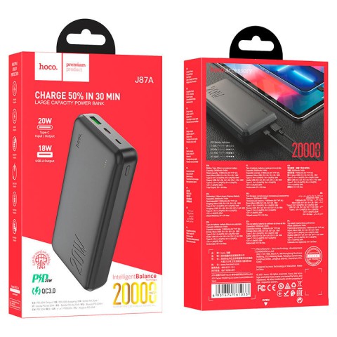 Портативний ЗП Power Bank Hoco J87A Tacker PD20W+QC3.0 20000 mAh Чорний