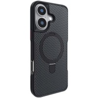 TPU+PC чохол Metal Buttons with MagSafe Carbon Ring для Apple iPhone 16 (6.1") Чорний