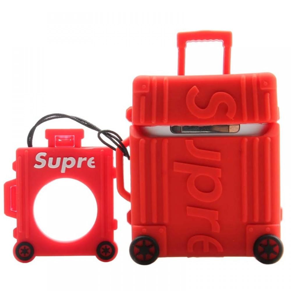 Силіконовий футляр Brand для навушників AirPods 1/2 + кільце Supreme red