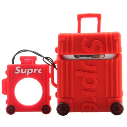 Силіконовий футляр Brand для навушників AirPods 1/2 + кільце Supreme red