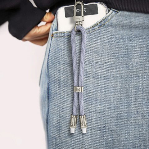Дата кабель-шнурок Hoco GH5 Elegant Type-C to Type-C (0.21m) Denim Blue