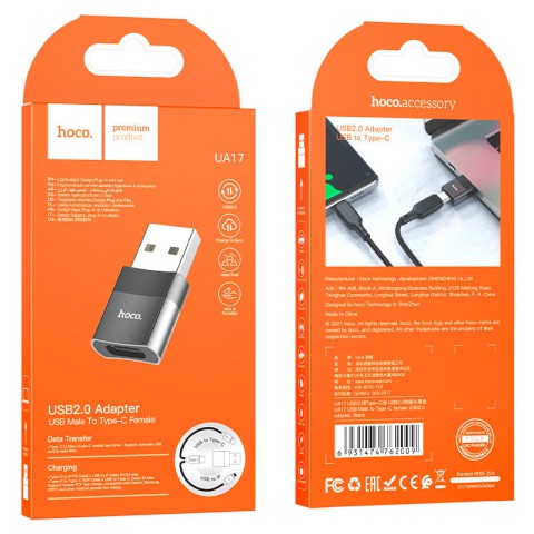 Перехідник Hoco UA17 USB Male to Type-C Female USB2.0 Чорний