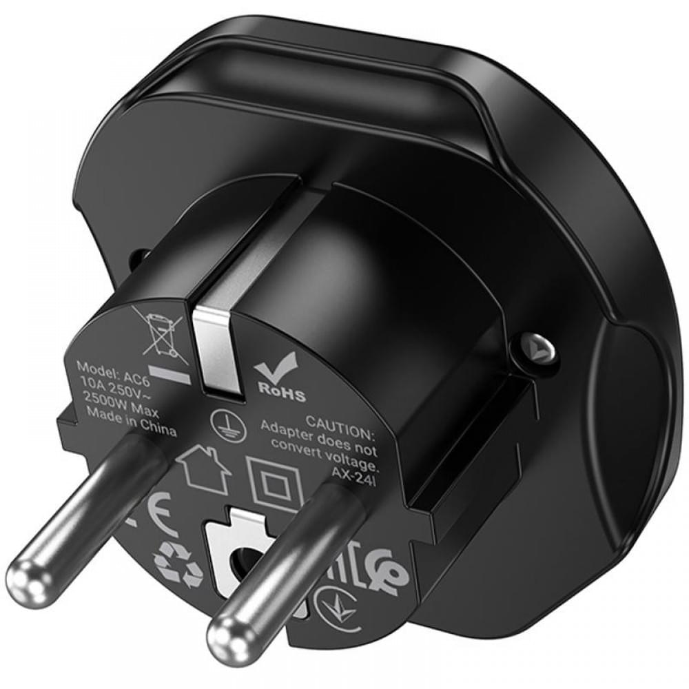 Сетевой універсальний перехідник Hoco AC6 3in1 (EU) Black