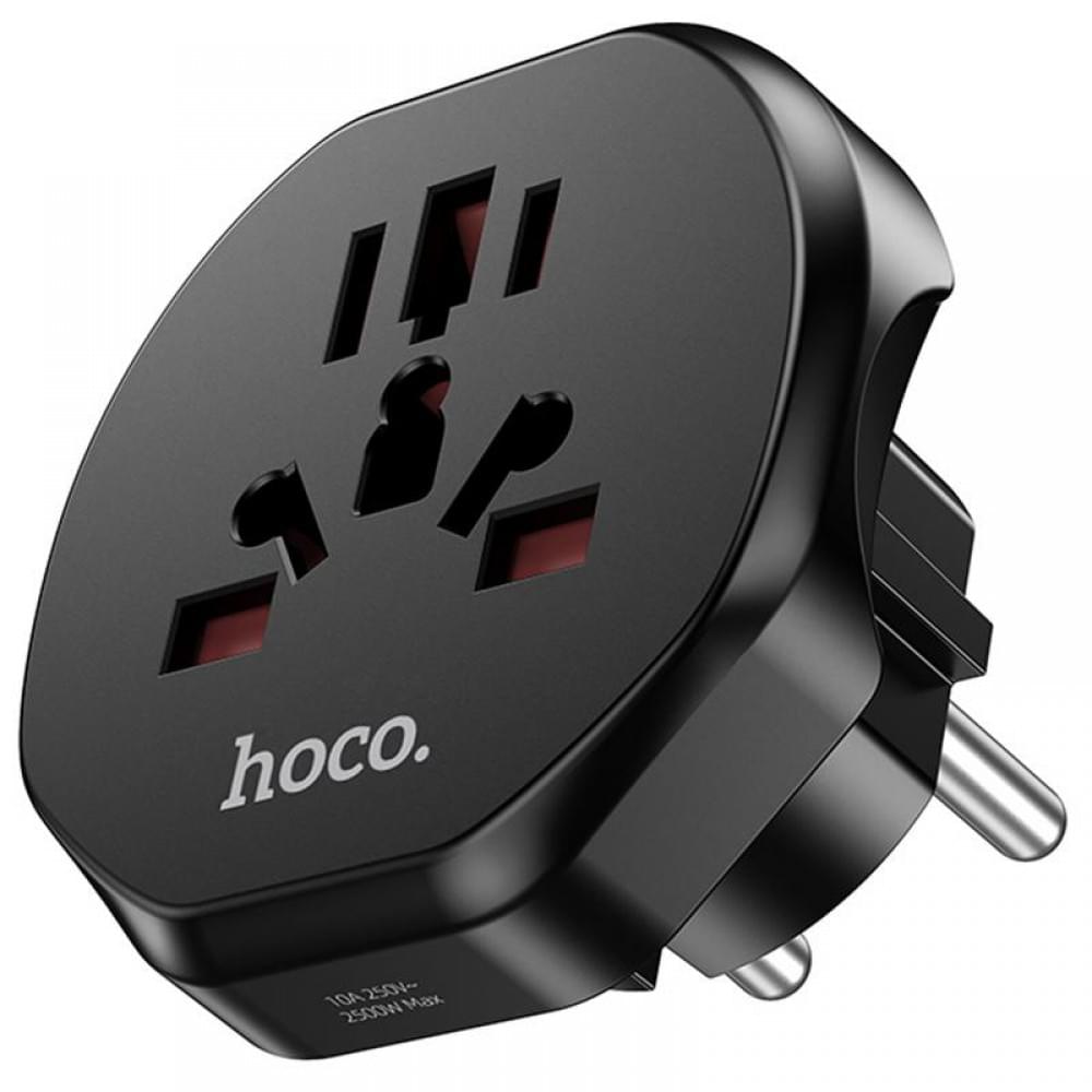 Сетевой універсальний перехідник Hoco AC6 3in1 (EU) Black