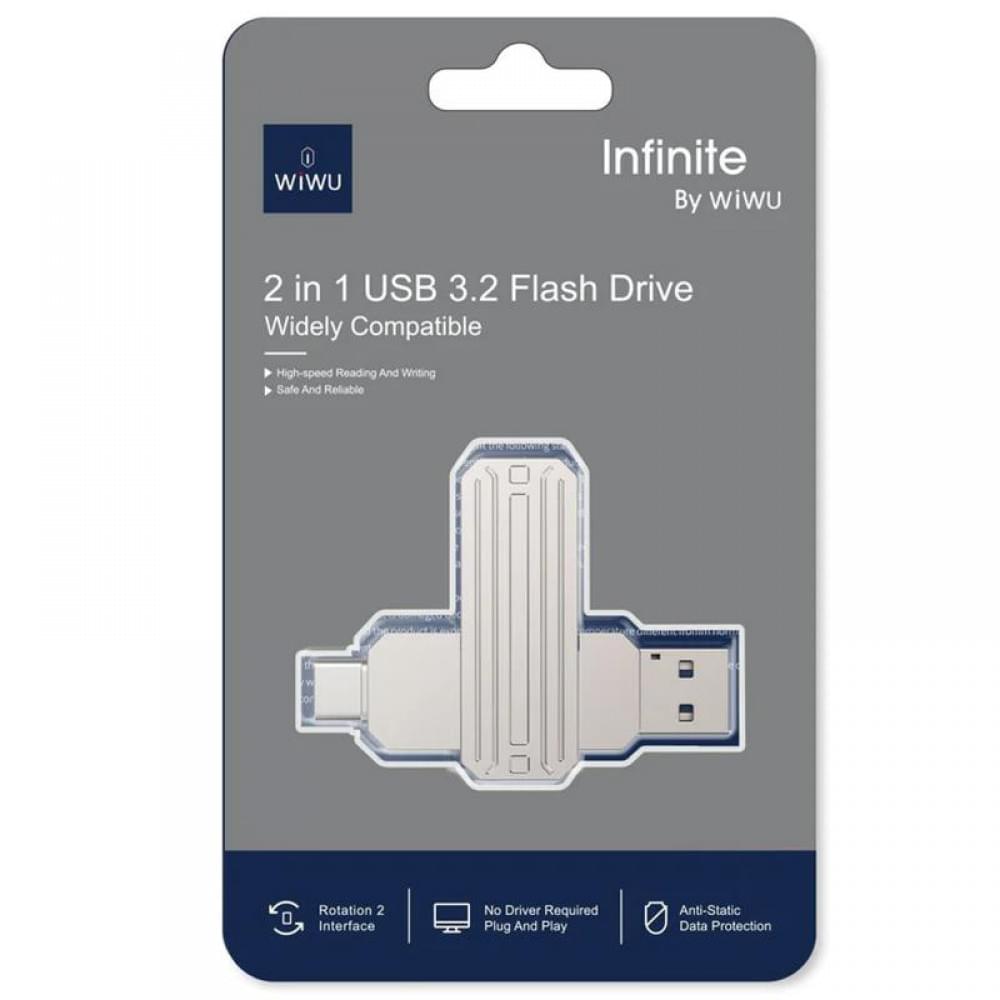 Флеш-накопичувач WIWU WI-FD003 Infinite 2in1 Type-C USB 3.2 - 128 GB Silver